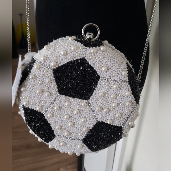 Handbags - Soccer Ball Beaded Women's Bag - Black and White
